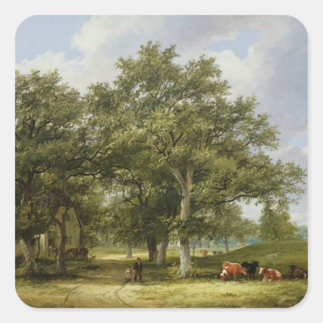 Weiden lassendes Vieh Quadratischer Aufkleber (Vorderseite)