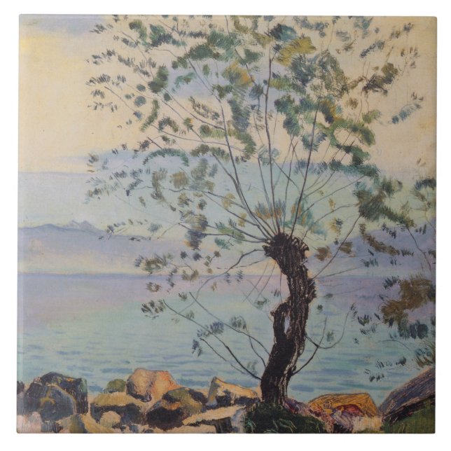 Weidenbaum am See (Schweizer Landschaft) Fliese (Vorderseite)