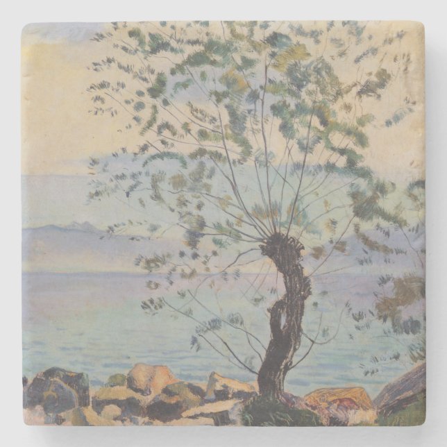 Weidenbaum am See (Schweizer Landschaft) Steinuntersetzer (Vorderseite)