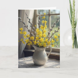 Weidenkätzchen und Forsythienstrauß Karte