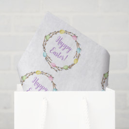 Weidenkranz mit bunten Ostereiern Frohe Ostern Seidenpapier