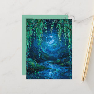 Weidenmond Saille Fließender Fluss Grüne Blaue Nac Postkarte