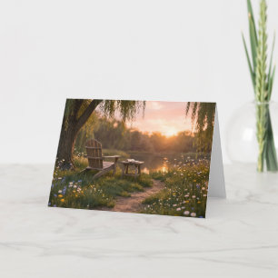 Weidenstuhl Seeblick Sonnenuntergang Leere Grußkar Karte