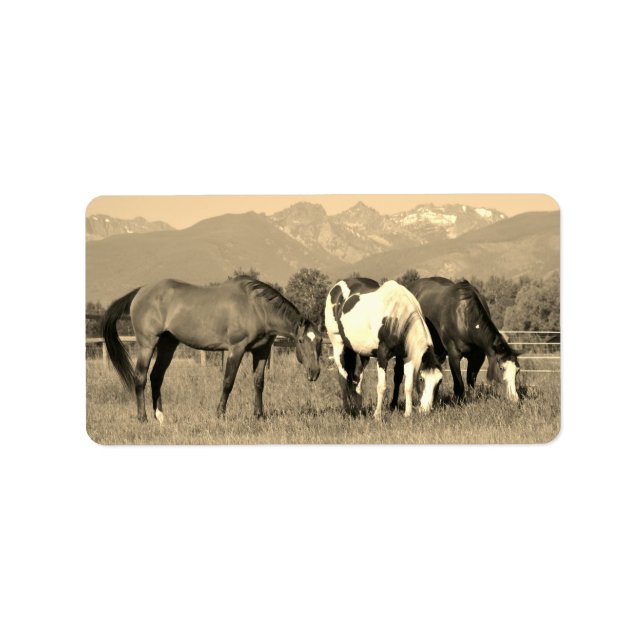 Weidepferde in Montana Sepia Western Art Adressaufkleber (Vorne)