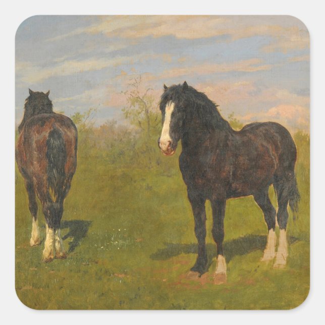Weidepferde (von Rosa Bonheur) Quadratischer Aufkleber (Vorderseite)