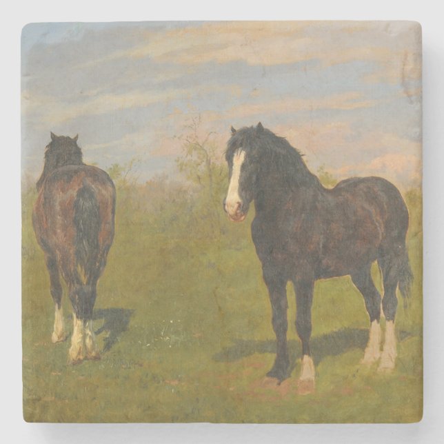Weidepferde (von Rosa Bonheur) Steinuntersetzer (Vorderseite)