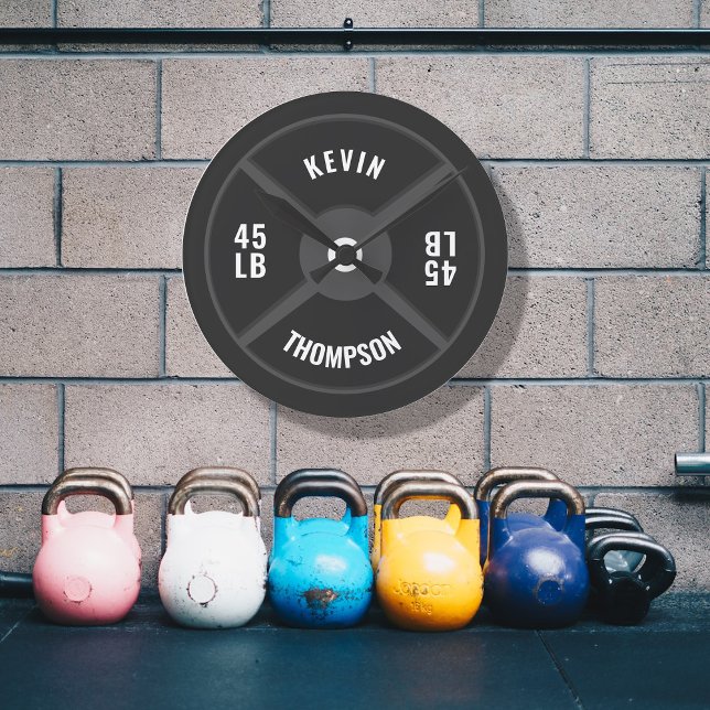 Weight Plate Training Fitness Bodybuilding Name Runde Wanduhr (Weight Plate Training Fitness Bodybuilding Name Round Clock)