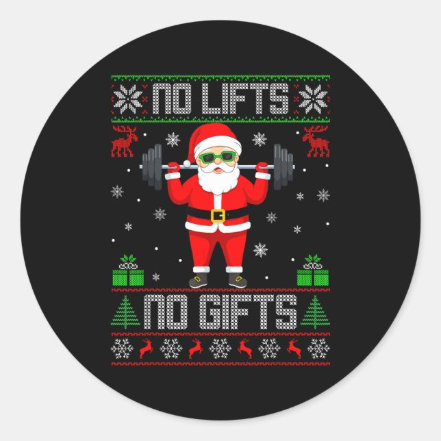 Weightlifting Workout Gym Santa Christmas Ugly Swe Runder Aufkleber (Vorderseite)