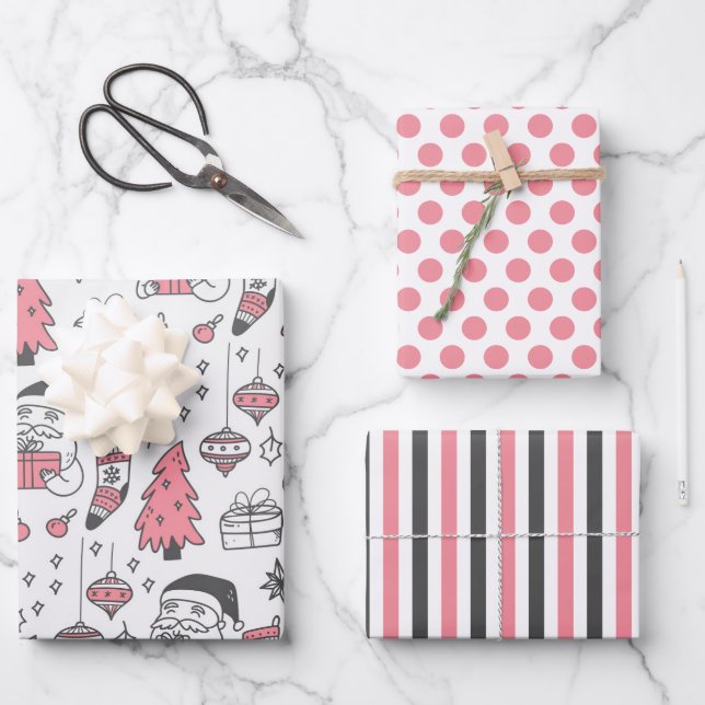 Weihnachtdoodles Wrapping Paper Sheet Set 3 Geschenkpapier Set (Vorderseite)