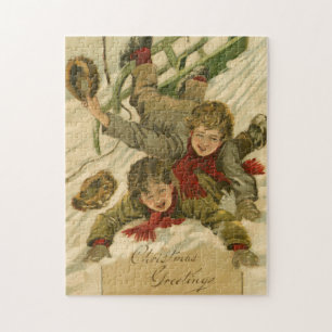 Weihnachten 1906 Jungen Schlittenfahren im Schnee
