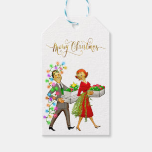 Weihnachten 1950er Jahre Paare Frohe Weihnachten Geschenkanhänger