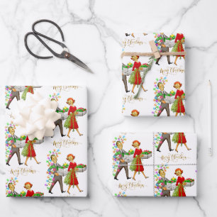 Weihnachten 1950er Jahre Paare Frohe Weihnachten Geschenkpapier Set