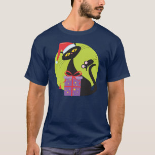 Weihnachten 1950er Jahre schwarze Katze schwarze M T-Shirt