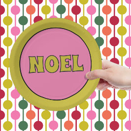 Weihnachten 1970er Jahre Retro Lettering Pink und  Pappteller