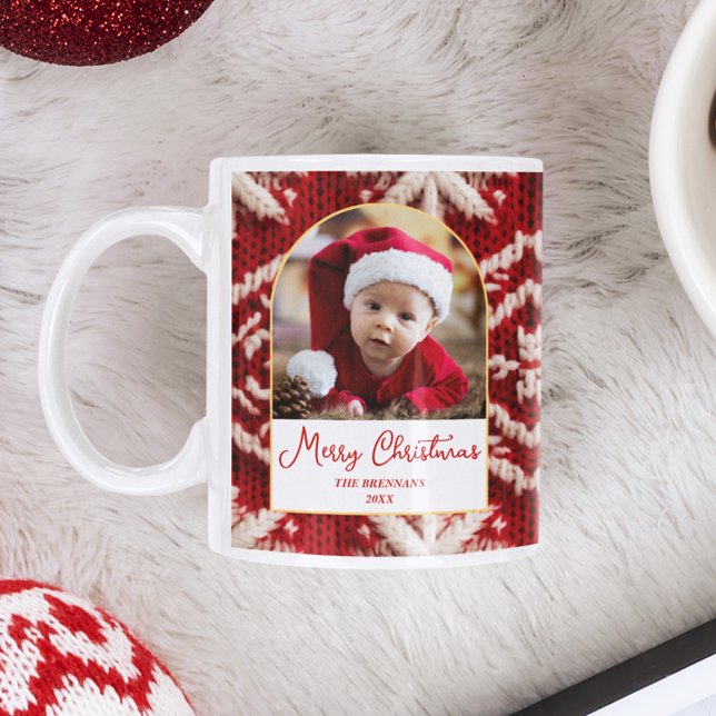 Weihnachten 1 Foto Elegante Feste Schrift Tasse (Christmas 1 Photo Elegant Festive Script Mug)