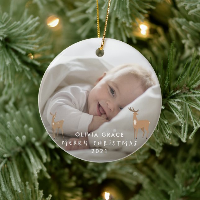 Weihnachten 1 Foto Kinderdetails Hirsch Keramik Ornament (Baum)