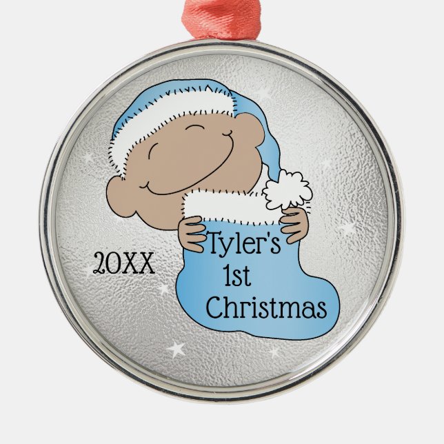 Weihnachten 1. Weihnachtslicht Blauer Ornament Aus Metall (Vorne)