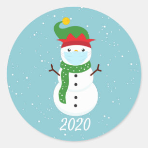 Weihnachten 2020 Gesichtsmaske Schneemann Quarantä Runder Aufkleber