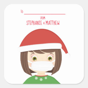Weihnachten 2020 im Gesicht - Maske Quadratischer Aufkleber