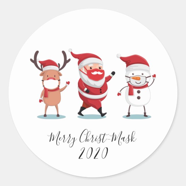 Weihnachten 2020 Merry Christmask Script Quarantin Runder Aufkleber (Vorderseite)