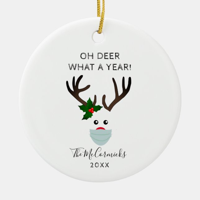Weihnachten 2020 Rentiermaske Keramik Ornament (Vorne)