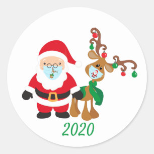 Weihnachten 2020 Weihnachtsmann Rentier Quarantäne Runder Aufkleber