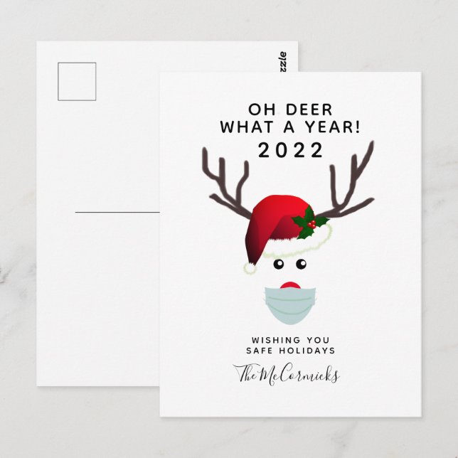 Weihnachten 2021 Covid Face Maske Reindeer Postkarte (Vorne/Hinten)