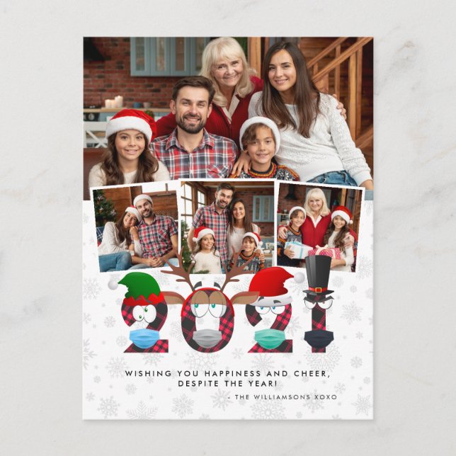 Weihnachten 2021 | Funny Grumpy Face Masken 4 Foto Postkarte (Vorderseite)