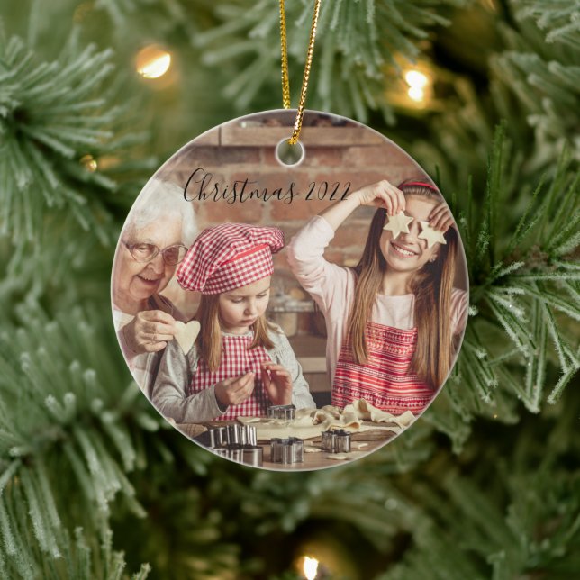 Weihnachten 2022 Zwei Fotos Keramik Ornament (Baum)