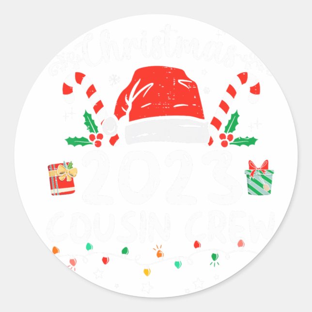 Weihnachten 2023 Cousin Crew Weihnachtsmannmütze M Runder Aufkleber (Vorderseite)