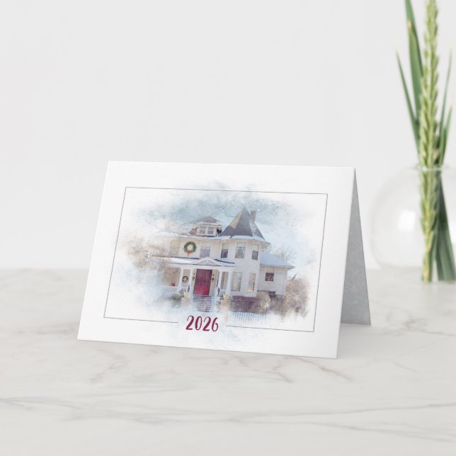 Weihnachten 2025 Viktorianisches Haus Karte (Vorderseite)