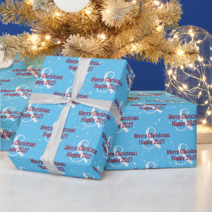 Weihnachten 2026 Text auf Blau  Geschenkpapier