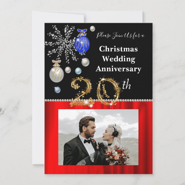 Weihnachten 20. Hochzeitstag Schwarz & Gold Einladung (Vorderseite)