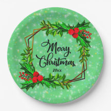 Weihnachten 20xx Holly Red Berries Modern Green 9"