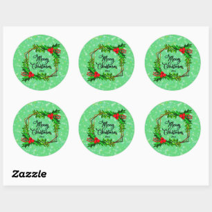 Weihnachten 20xx Holly Red Berries Modern Green  Runder Aufkleber