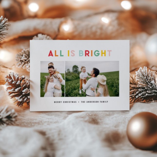 Weihnachten 2 Foto Collage Regenbogen farbig Mitteilungskarte (Von Creator hochgeladen)
