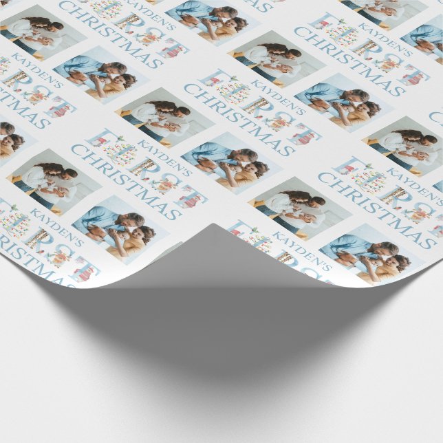Weihnachten 2 Foto Süße Tier Typografie Geschenkpapier (Ecke)