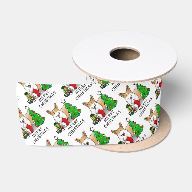 Weihnachten 2 Pembroke Welsh Corgi (rot 1) Baum Ni Satinband (Spule)