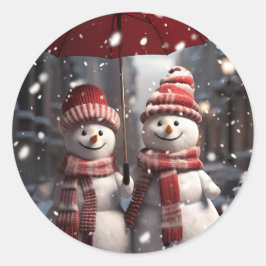 Weihnachten 2 Schneemänner 1 Schneeballschnee Runder Aufkleber