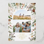 Weihnachten 3 Foto Botanischer Botanischer Blumeng Folien Feiertagskarte<br><div class="desc">Moderne dunkle,  blumige Blumenmuster auf dem Trend dunkle,  elegante Weihnachtswasserfarbe getrocknete botanische Muttfarben Urlaubskarte 3 Foto Weihnachtskarte Design mit echter Folienabschrift</div>