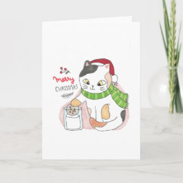 Weihnachten 3 Katze Dipping a Cookie in Milch Weih Dankeskarte