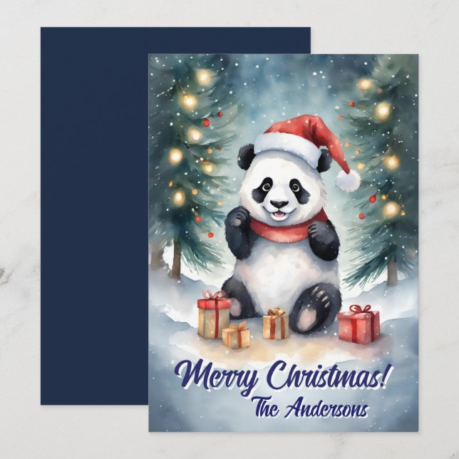 Weihnachten 3 Panda, Happy Holidays, Weihnachtskar Einladung (Vorne/Hinten)
