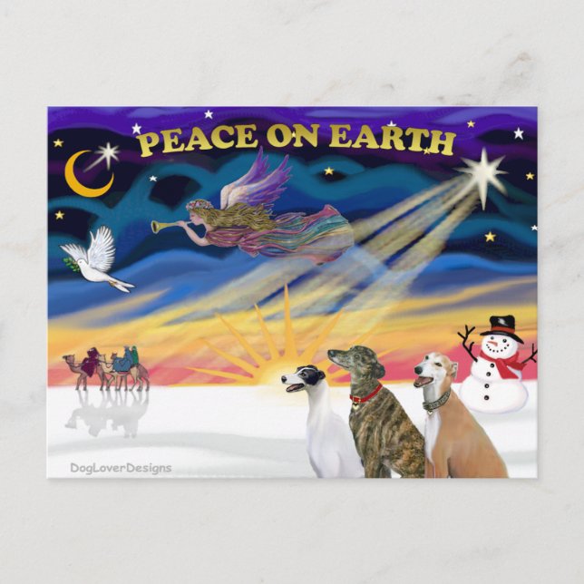 Weihnachten-3 Windhunde Feiertagspostkarte (Vorderseite)