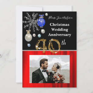 Weihnachten 40. Hochzeitstag Schwarz & Gold Einladung