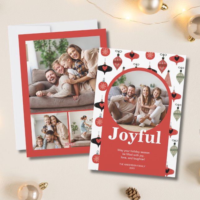 Weihnachten 4 Familienfoto Collage Red Arch (Joyful Christmas 4 Family Photo Collage Red Arch Holiday Card)