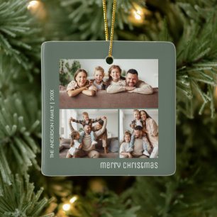 Weihnachten 4 Familienfotos Collage Sagegrün Keramikornament