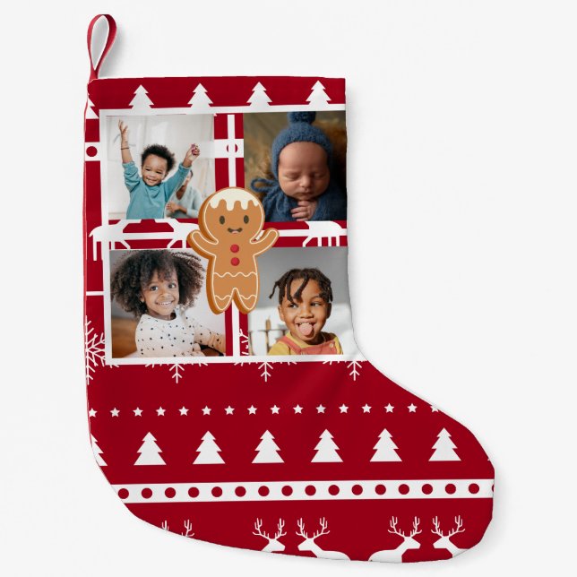 Weihnachten 4 Foto Collage Gingerbrot Pullover Kleiner Weihnachtsstrumpf (Vorderseite)