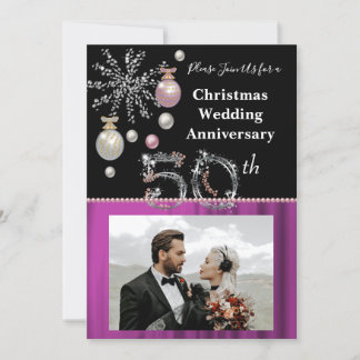 Weihnachten 50. Hochzeit Jahrestag Schwarz & Silbe Einladung