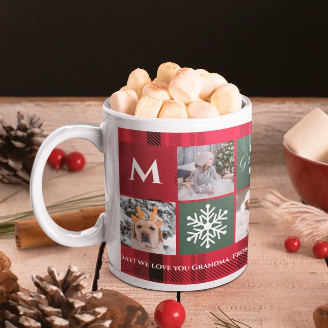 Weihnachten 5 Fotos Gitter besten Oma rot kariert Kaffeetasse (Von Creator hochgeladen)