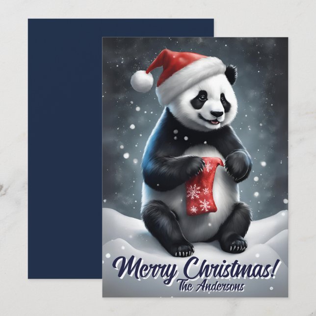 Weihnachten 5 Panda, Happy Holidays, Weihnachtskar Einladung (Vorne/Hinten)